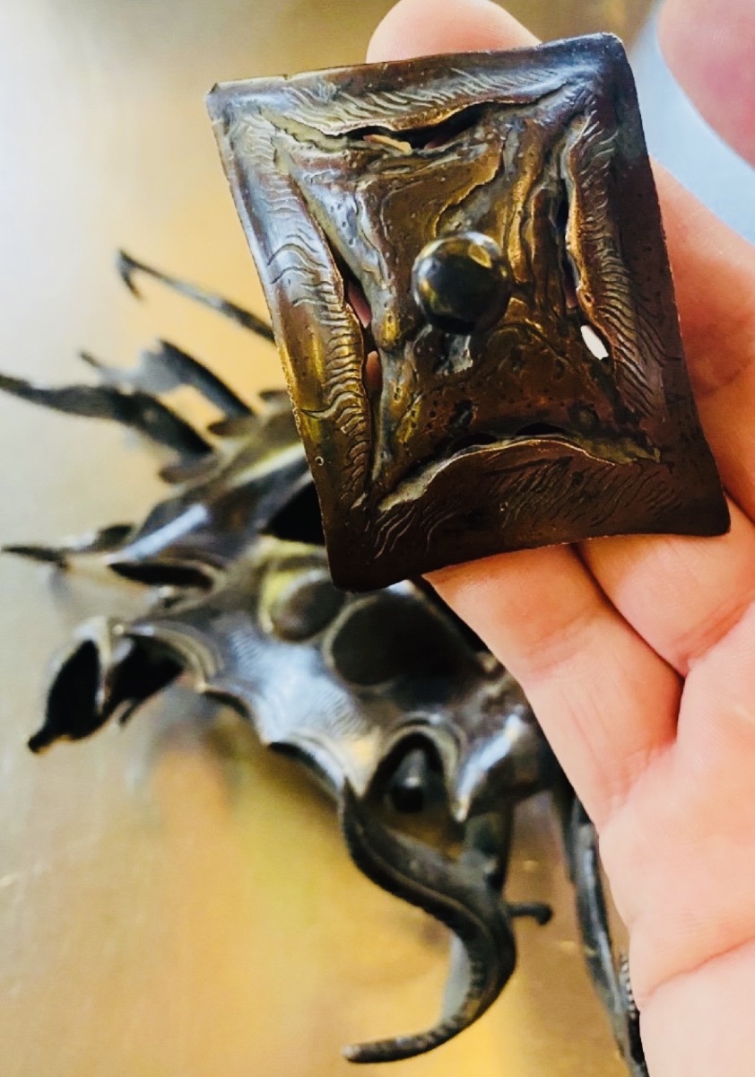 Large Japanese Bronze Incense Burner In The Shape Of A Crab - Brown Patina-photo-4