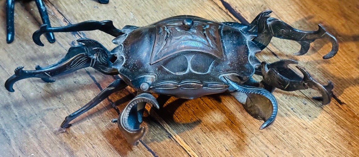 Large Japanese Bronze Incense Burner In The Shape Of A Crab - Brown Patina-photo-1