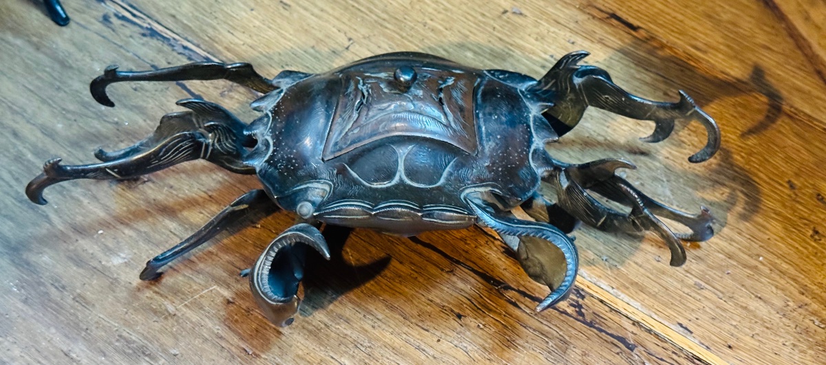 Large Japanese Bronze Incense Burner In The Shape Of A Crab - Brown Patina-photo-4