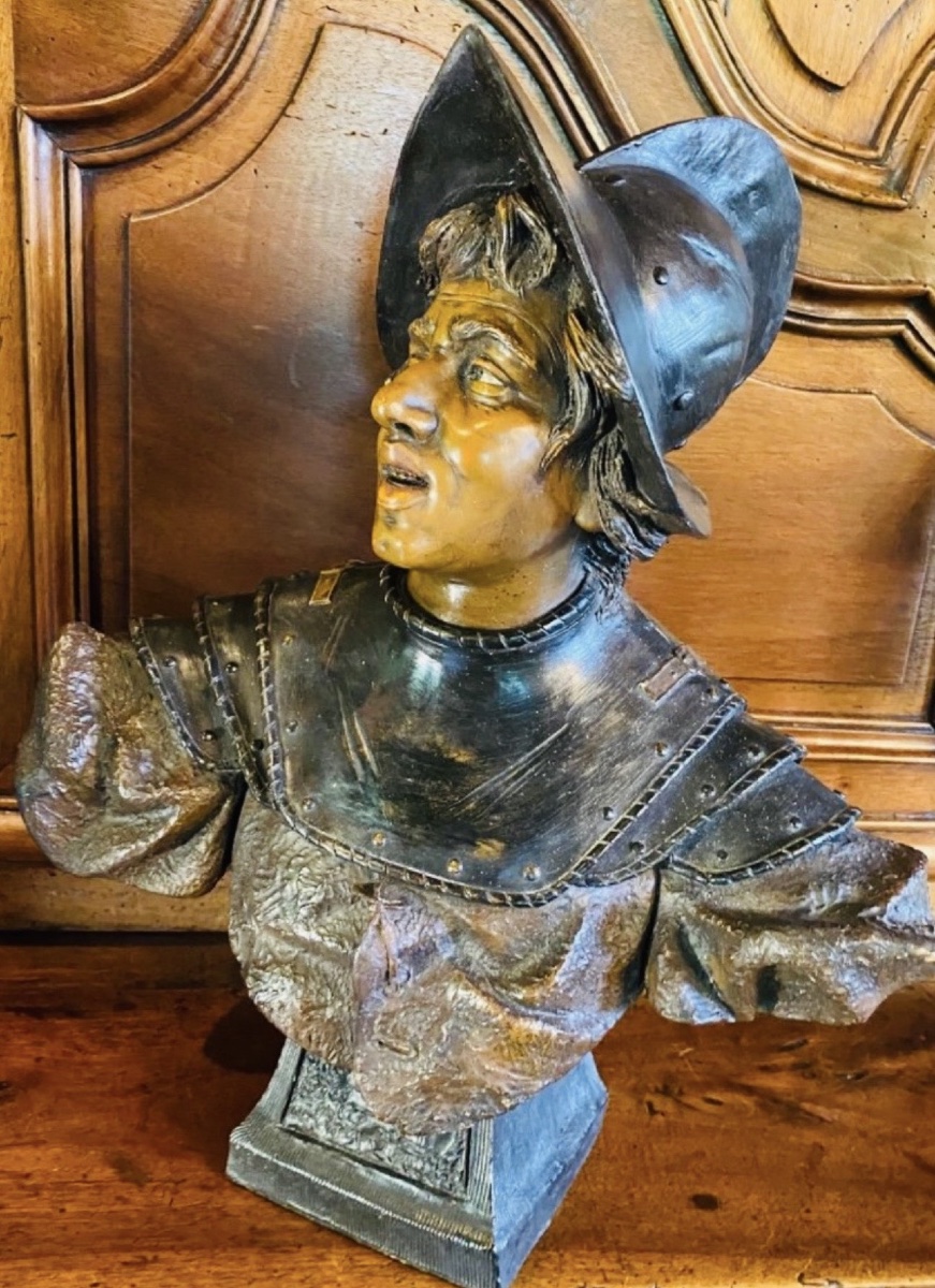 GRAND BUSTE D’UN GUERRIER EN CUIRASSE SIGNÉ GOLDSHEIDER-photo-3