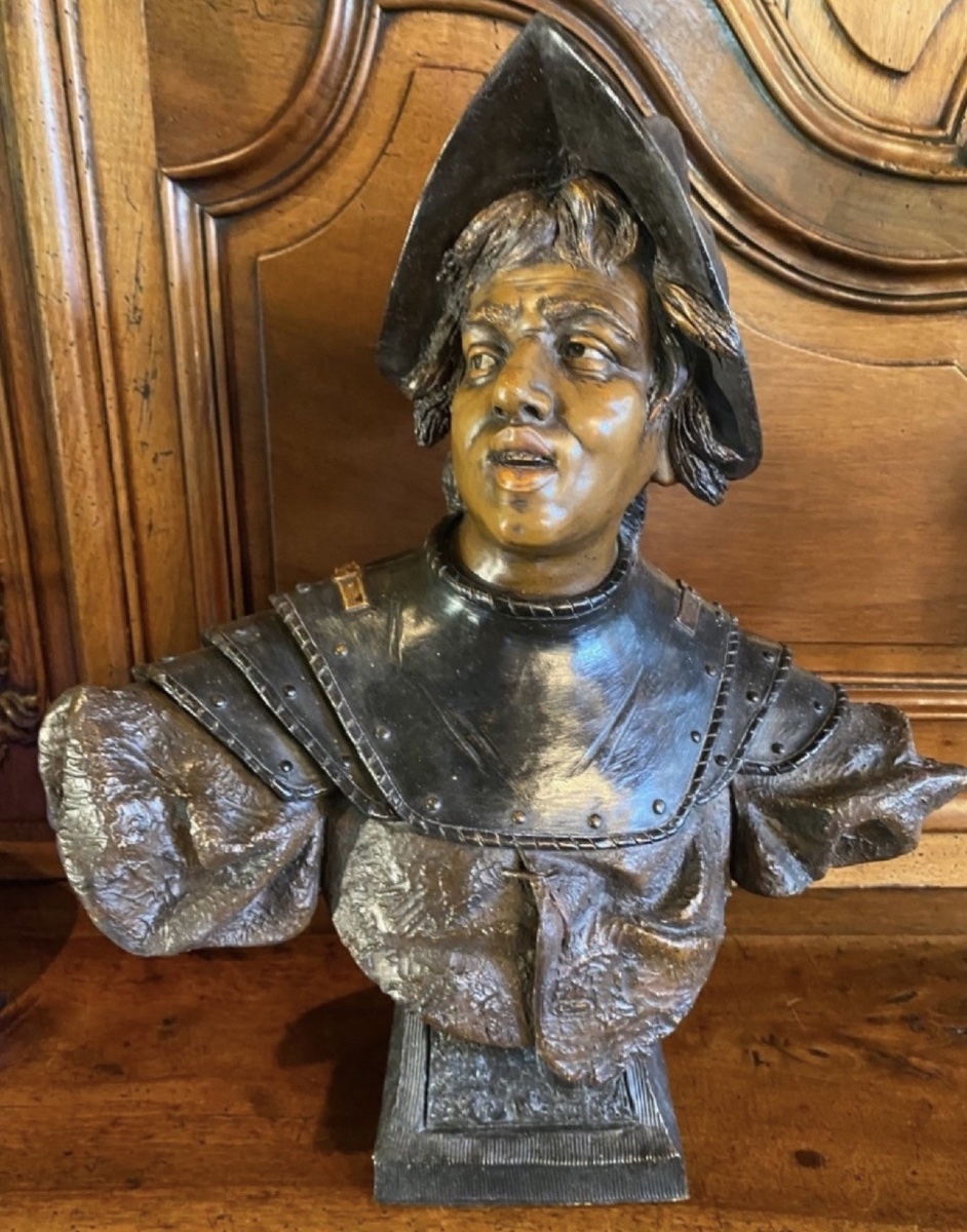GRAND BUSTE D’UN GUERRIER EN CUIRASSE SIGNÉ GOLDSHEIDER