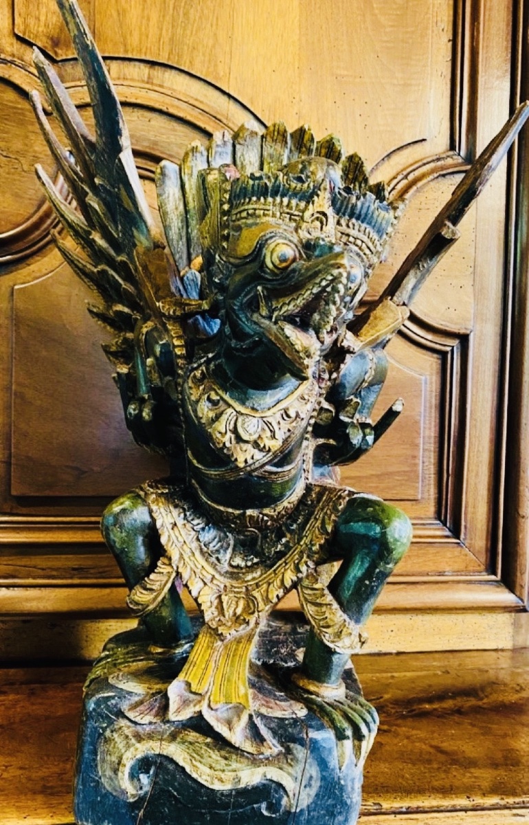 GAROUDA EN BOIS POLYCHROME ET BOIS DORÉ, INDE 1ERE MOITIÉ DU XX EME SIÈCLE-photo-4