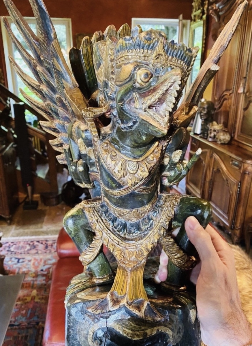 GAROUDA EN BOIS POLYCHROME ET BOIS DORÉ, INDE 1ERE MOITIÉ DU XX EME SIÈCLE-photo-1