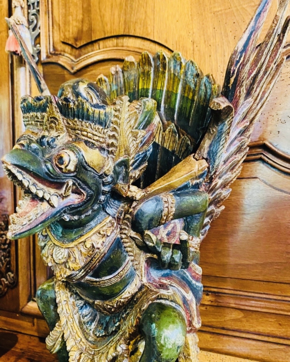 GAROUDA EN BOIS POLYCHROME ET BOIS DORÉ, INDE 1ERE MOITIÉ DU XX EME SIÈCLE-photo-8