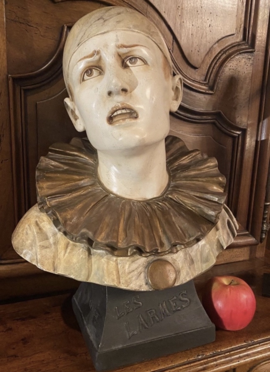 The Tears, A Large Polychrome Plaster Bustof Pierrot-photo-3