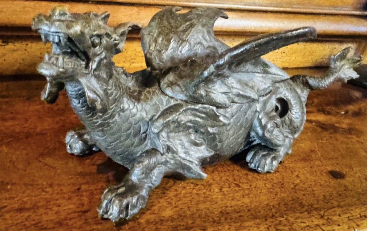 DRAGON EN BRONZE FORMANT ENCRIER , XIX EME SIÈCLE-photo-2