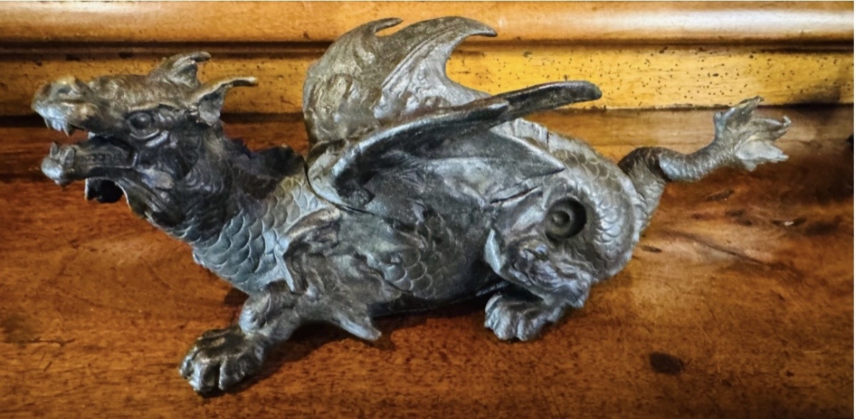 DRAGON EN BRONZE FORMANT ENCRIER , XIX EME SIÈCLE-photo-3