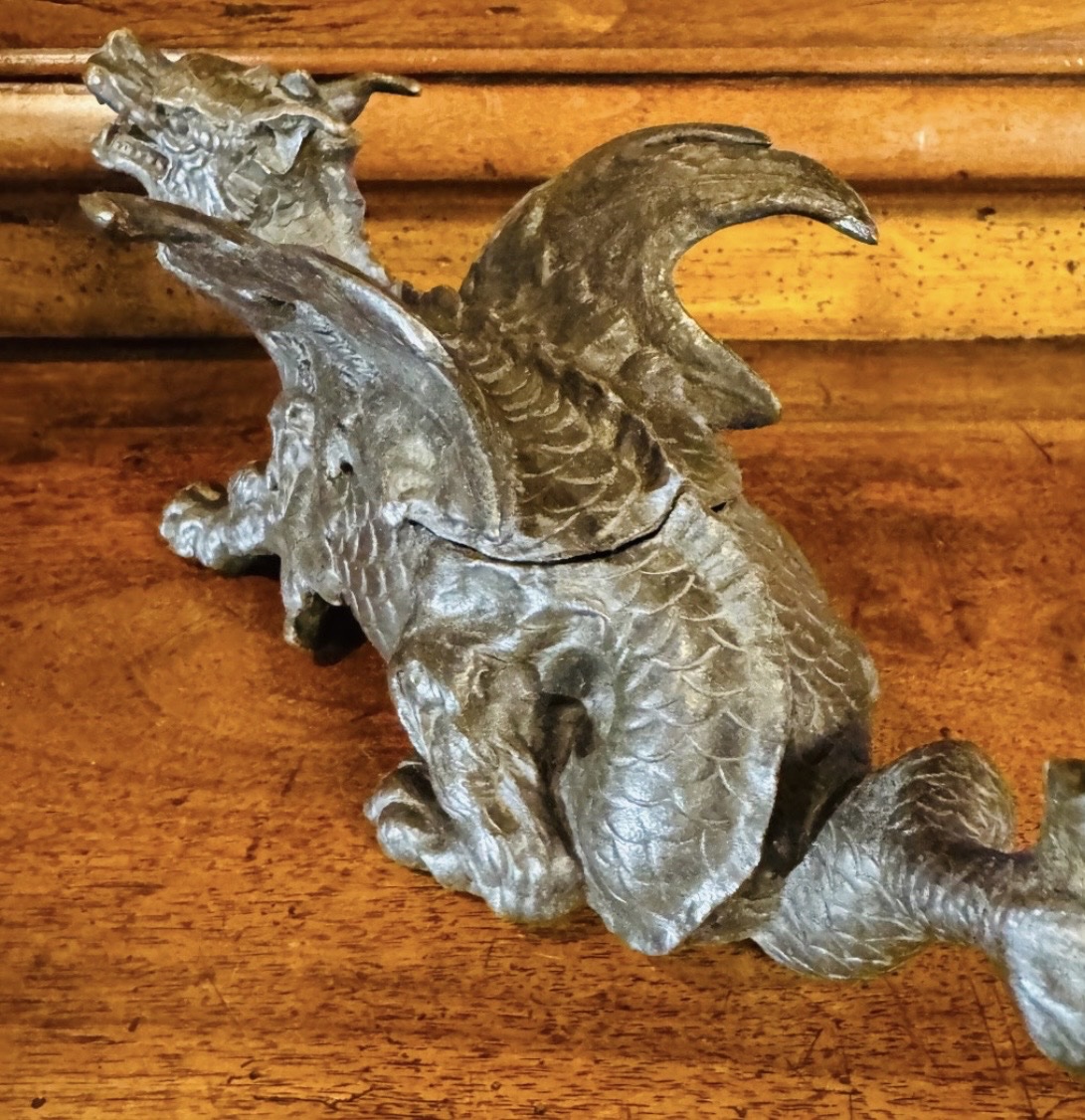 DRAGON EN BRONZE FORMANT ENCRIER , XIX EME SIÈCLE-photo-4