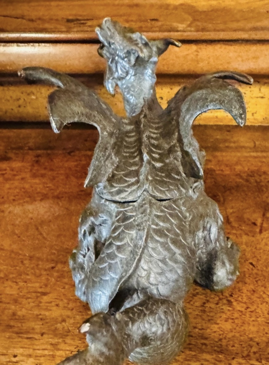 DRAGON EN BRONZE FORMANT ENCRIER , XIX EME SIÈCLE-photo-1