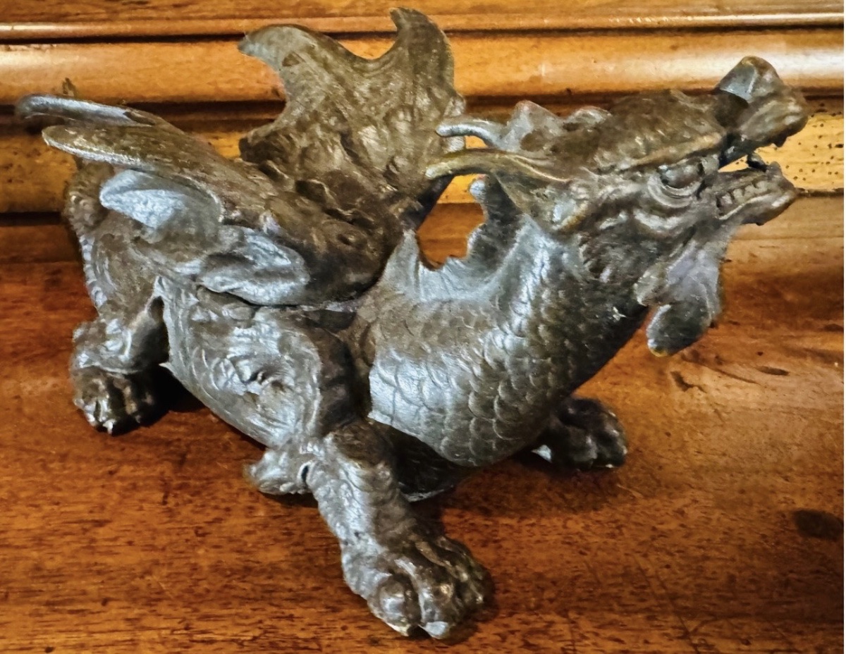 DRAGON EN BRONZE FORMANT ENCRIER , XIX EME SIÈCLE-photo-4