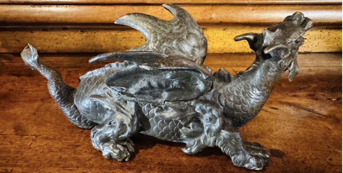 DRAGON EN BRONZE FORMANT ENCRIER , XIX EME SIÈCLE-photo-5