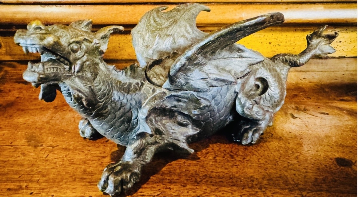 DRAGON EN BRONZE FORMANT ENCRIER , XIX EME SIÈCLE-photo-8