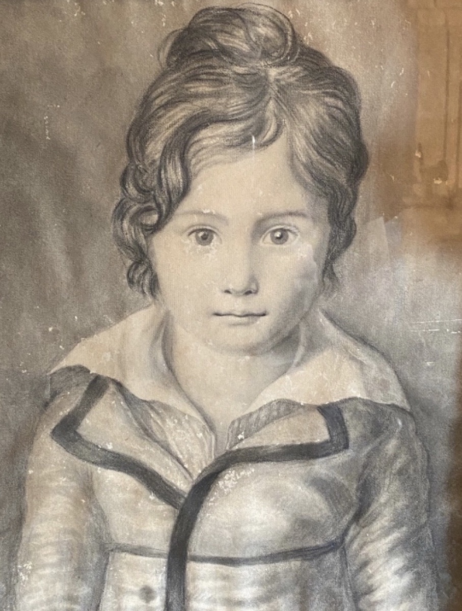 PORTRAIT D’ENFANT EN BUSTE AU FUSAIN, ÉPOQUE RESTAURATION-photo-3
