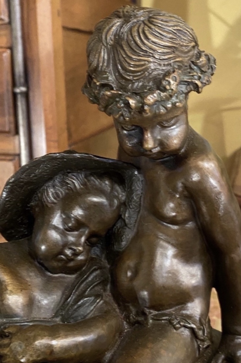 ALLÉGORIE DE L’ÉTÉ – LES ENFANTS AU jardin, BRONZE À PATINE MÉDAILLE, VERS 1900-photo-2
