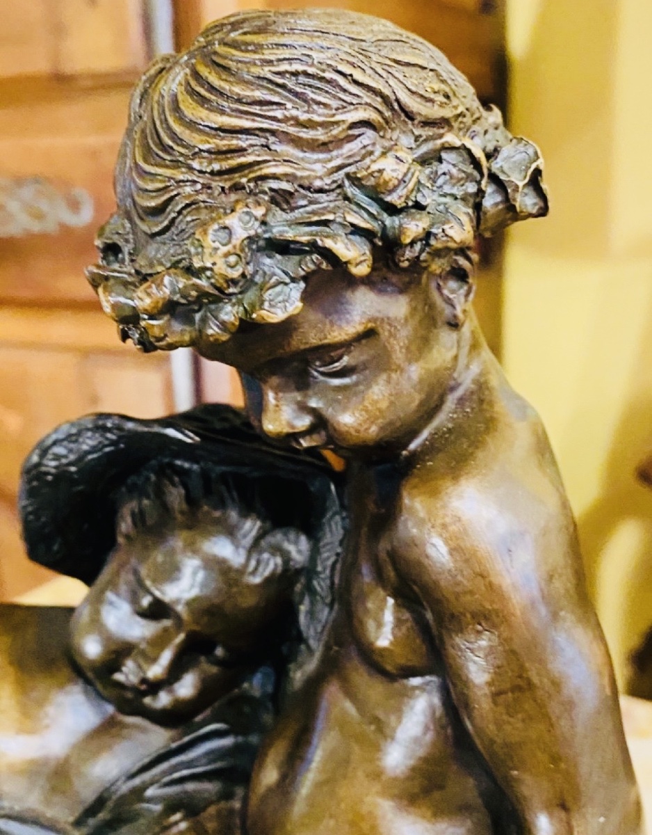 ALLÉGORIE DE L’ÉTÉ – LES ENFANTS AU jardin, BRONZE À PATINE MÉDAILLE, VERS 1900-photo-2