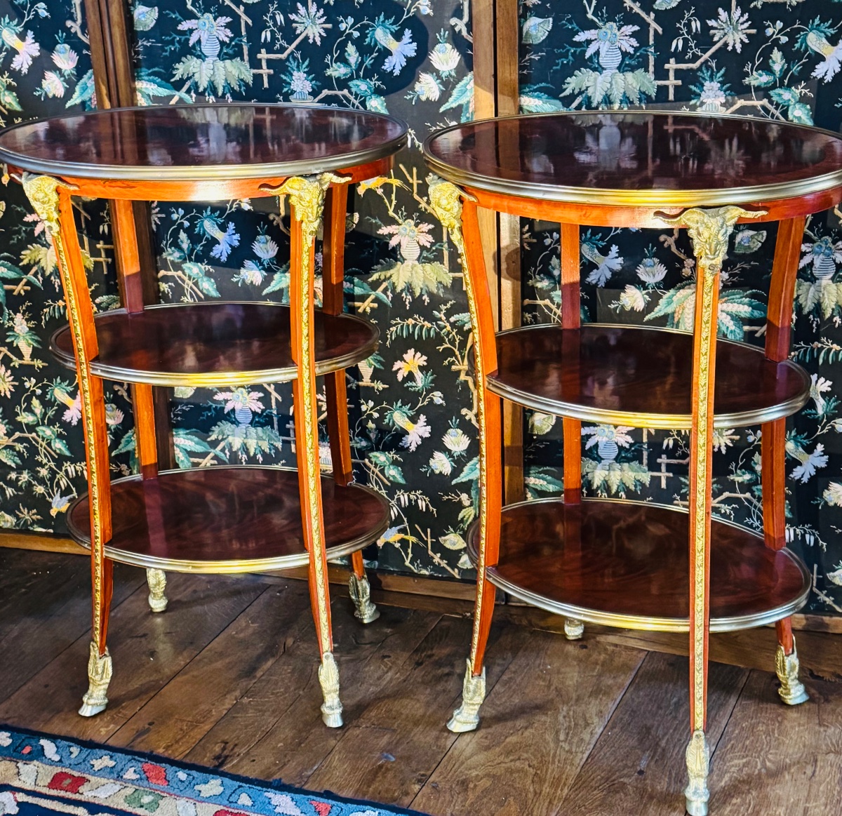 Pair Of Oval Side Tables In Mahogany And Gilded Bronze, Louis XVI Style—first Half Of The-photo-4