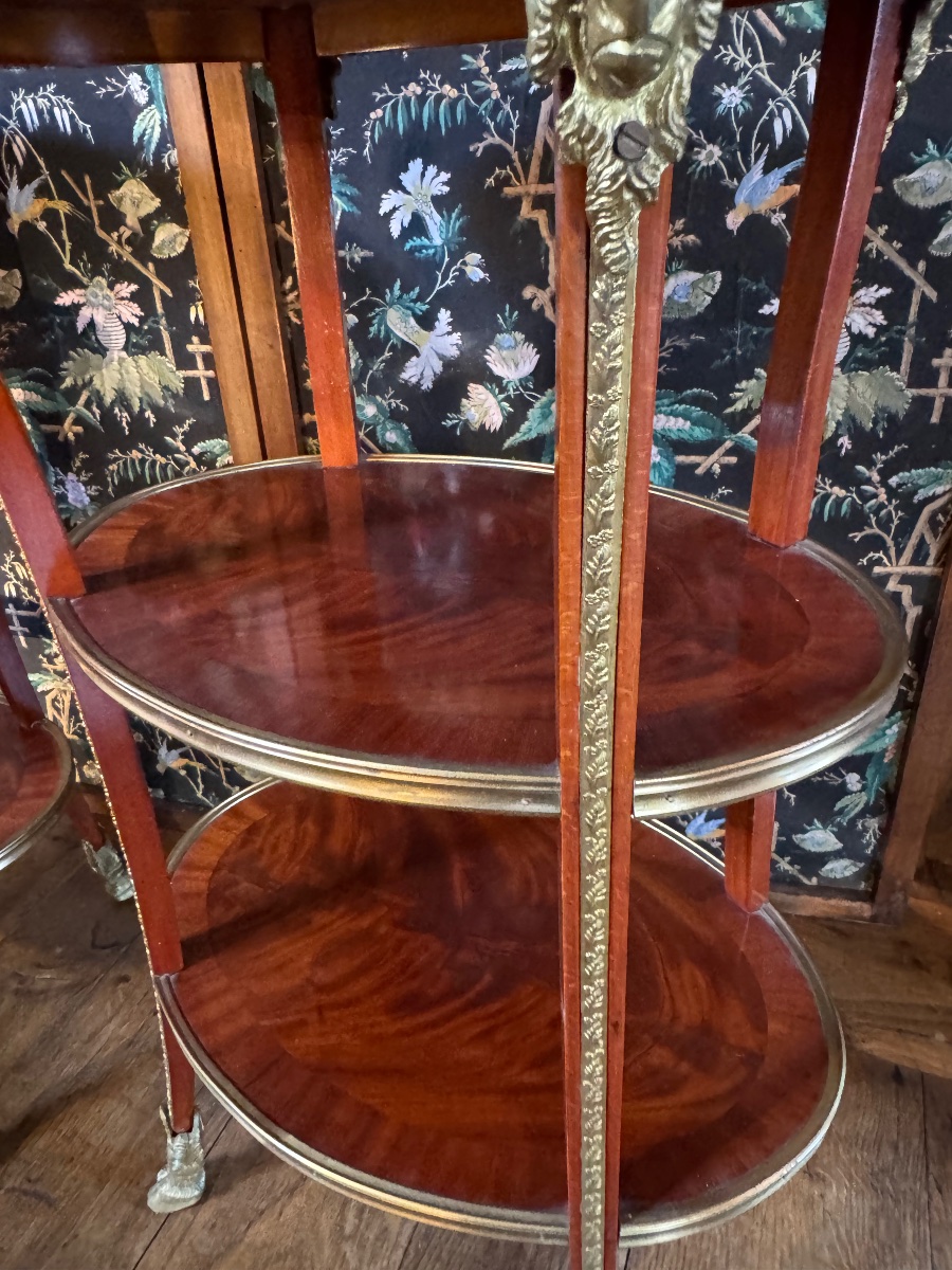 Pair Of Oval Side Tables In Mahogany And Gilded Bronze, Louis XVI Style—first Half Of The-photo-5
