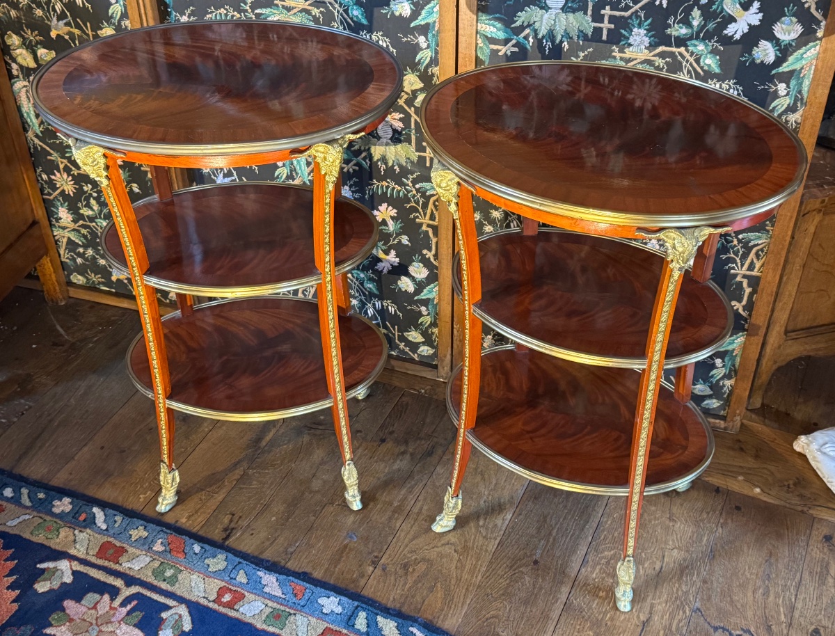 Pair Of Oval Side Tables In Mahogany And Gilded Bronze, Louis XVI Style—first Half Of The-photo-7