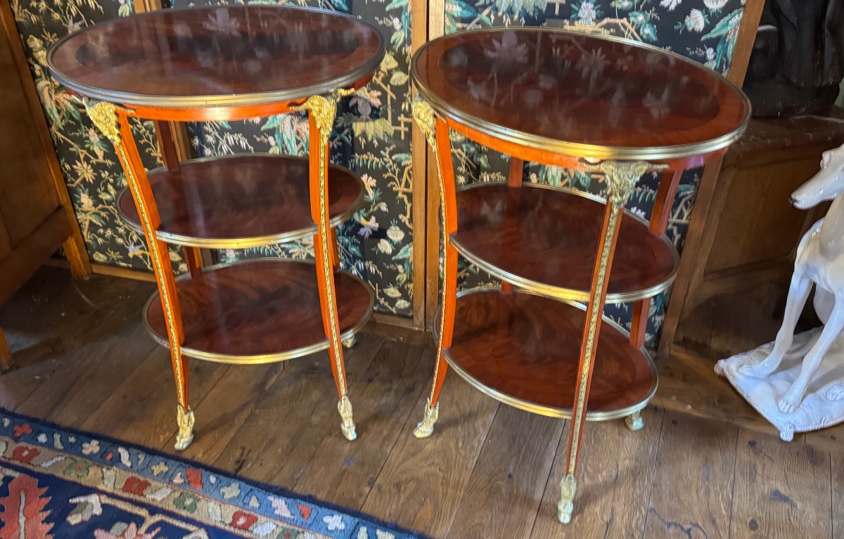 Pair Of Oval Side Tables In Mahogany And Gilded Bronze, Louis XVI Style—first Half Of The-photo-8