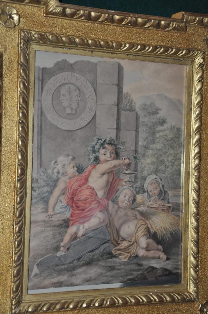 Dessin De La Fin Du XVIII ème Siècle : Bacchanale De Putti-photo-2