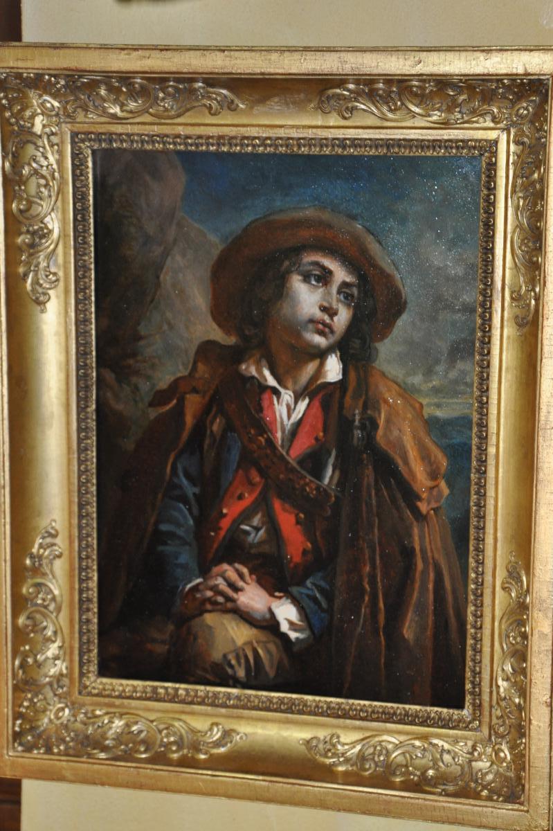 Ecole Romantique Du XIXème Siècle : Jeune Voyageur Pensif