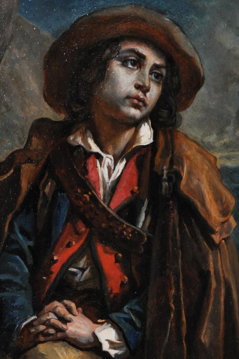 Ecole Romantique Du XIXème Siècle : Jeune Voyageur Pensif-photo-3