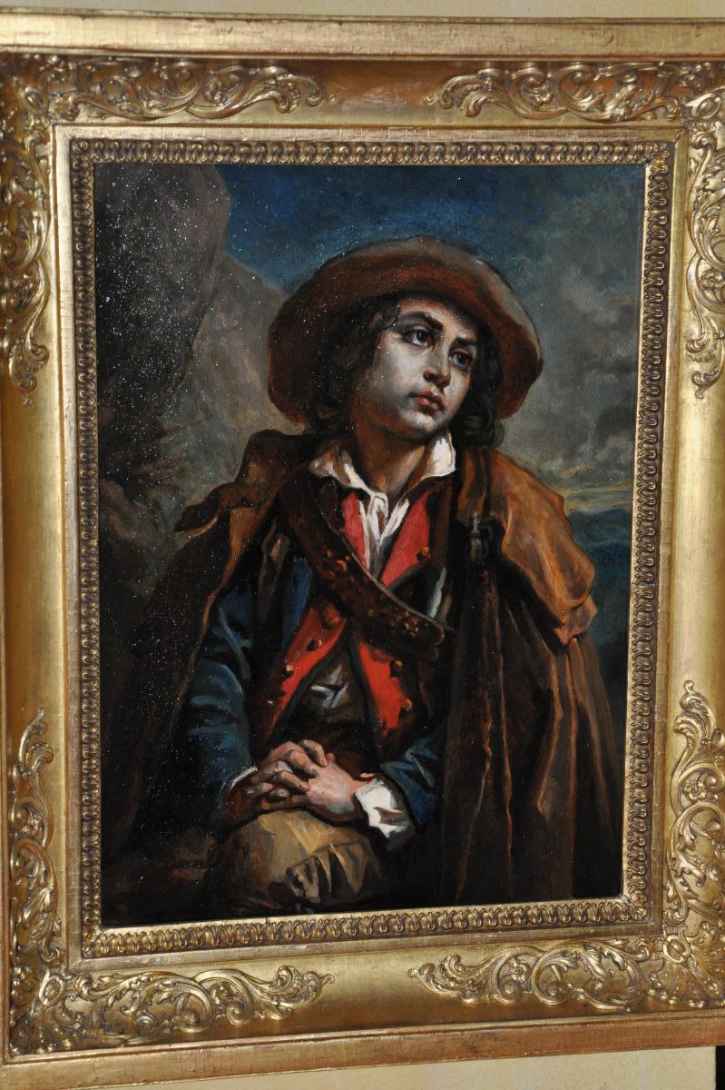 Ecole Romantique Du XIXème Siècle : Jeune Voyageur Pensif-photo-4