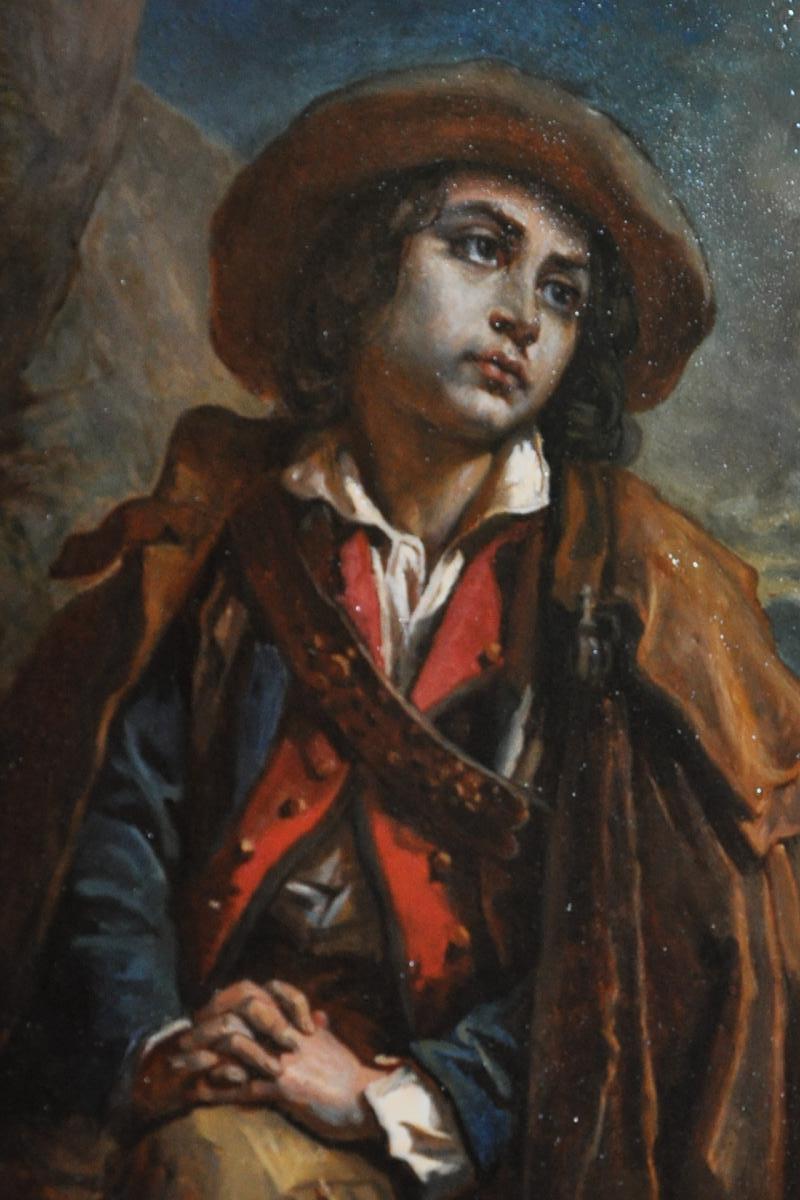Ecole Romantique Du XIXème Siècle : Jeune Voyageur Pensif-photo-2