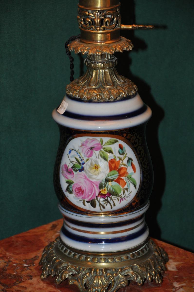 Belle Lampe Du XIXème Siècle à Décor Floral-photo-1