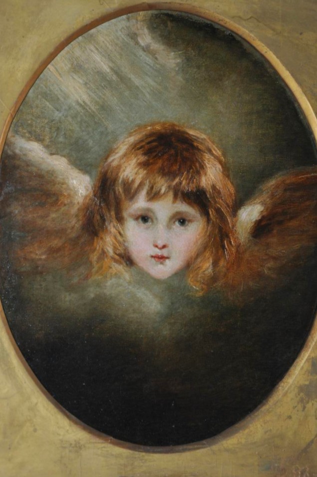 Angel Head, Oil On Canvas XIX Century, Follower Of Joshua Reynolds-photo-3