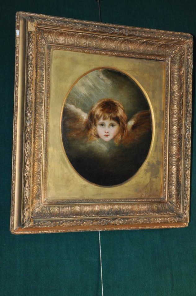 Angel Head, Oil On Canvas XIX Century, Follower Of Joshua Reynolds-photo-4