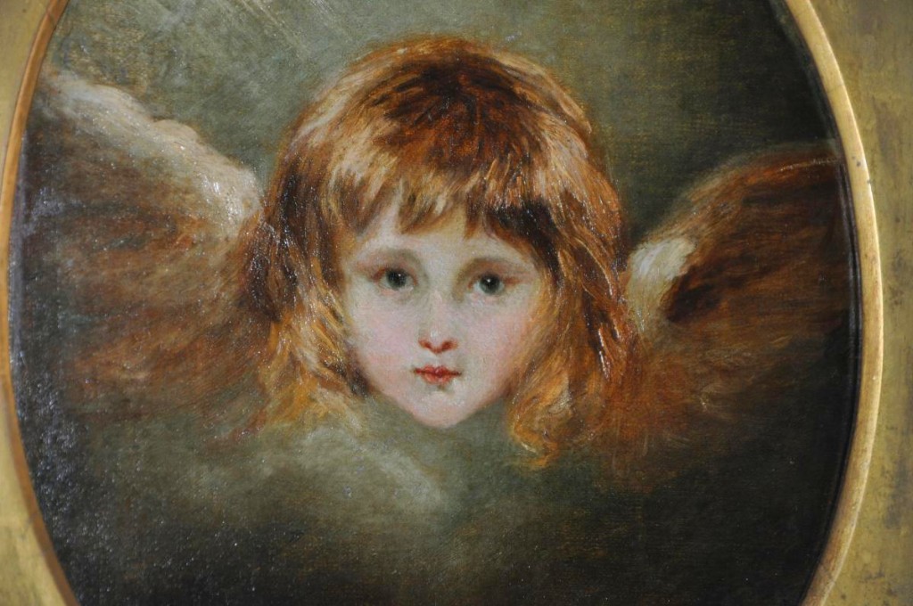 Angel Head, Oil On Canvas XIX Century, Follower Of Joshua Reynolds-photo-3