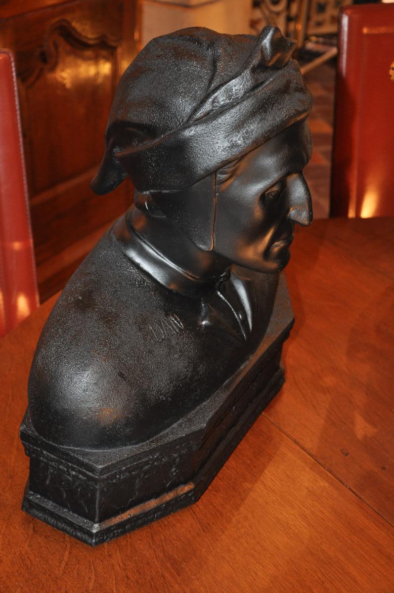 Large Dante Bust In Black Patina Plaster-photo-3