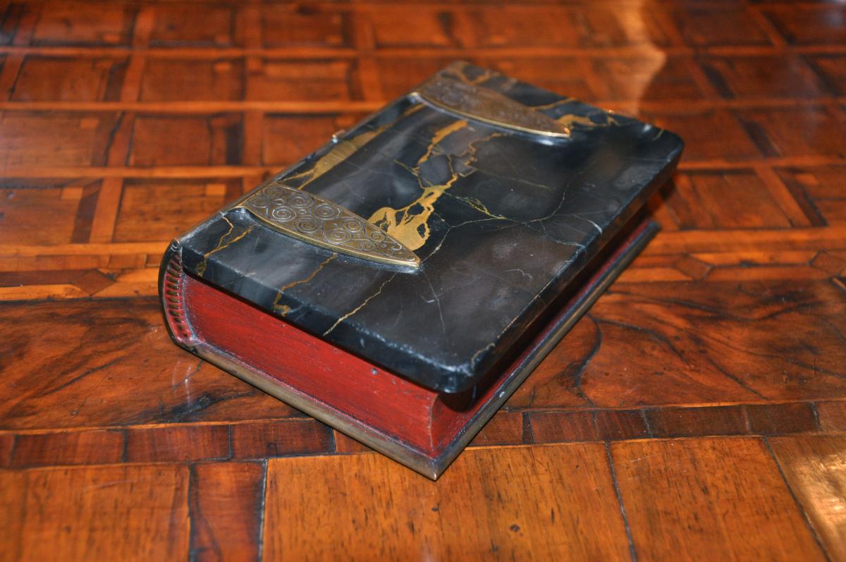 Curious Box Shaped Book, Cover Marble Portor End Nineteenth Century-photo-2