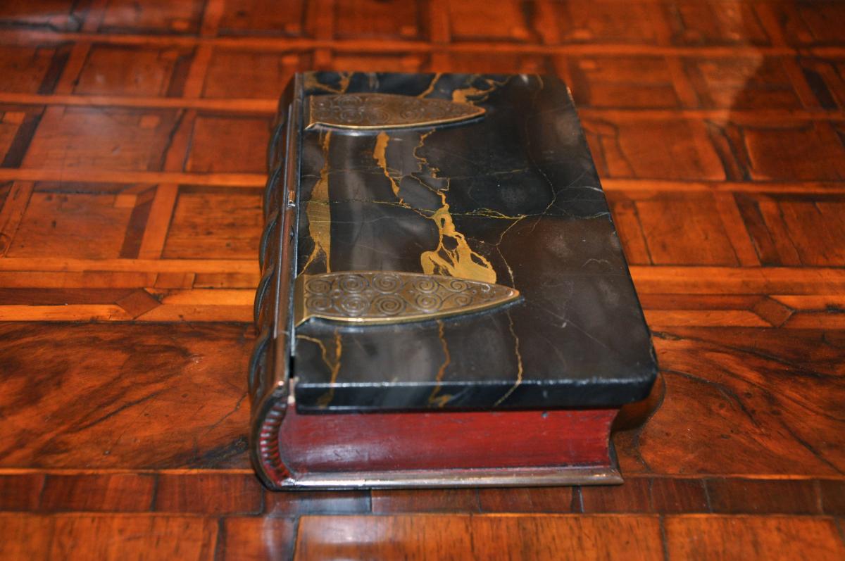 Curious Box Shaped Book, Cover Marble Portor End Nineteenth Century-photo-3