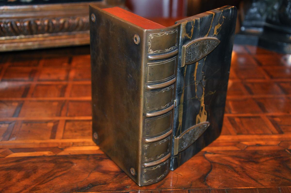 Curious Box Shaped Book, Cover Marble Portor End Nineteenth Century-photo-5