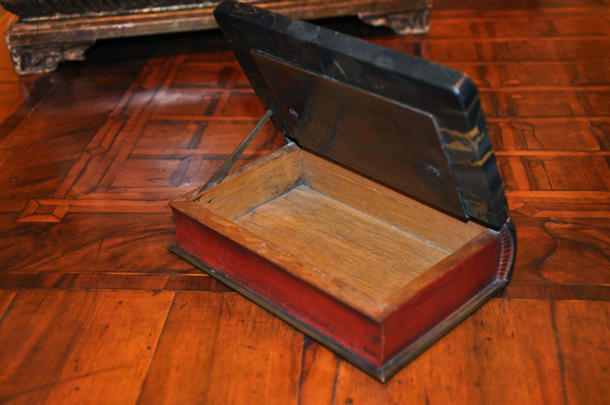 Curious Box Shaped Book, Cover Marble Portor End Nineteenth Century-photo-6