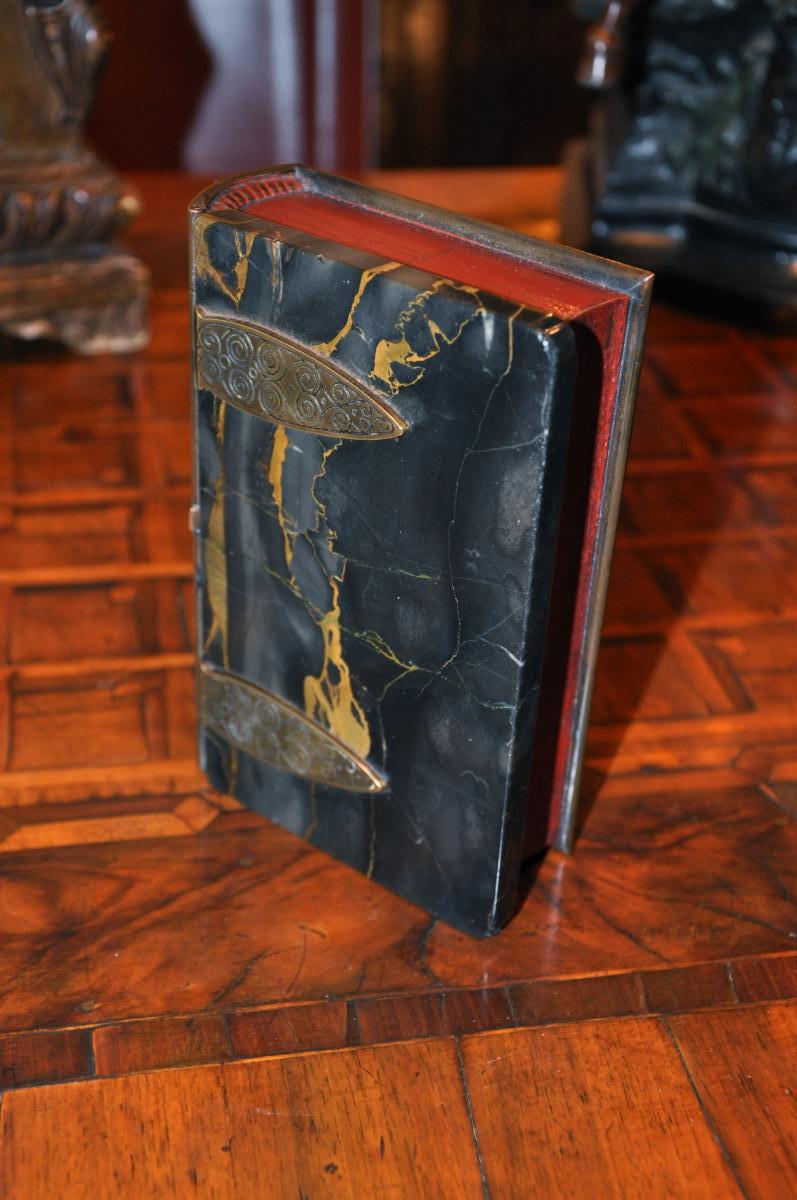 Curious Box Shaped Book, Cover Marble Portor End Nineteenth Century-photo-7