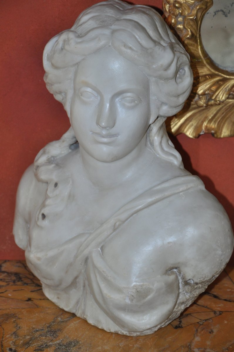 Woman Bust In Marble Louis XIV Period, Formant Term Or Cariatide-photo-2