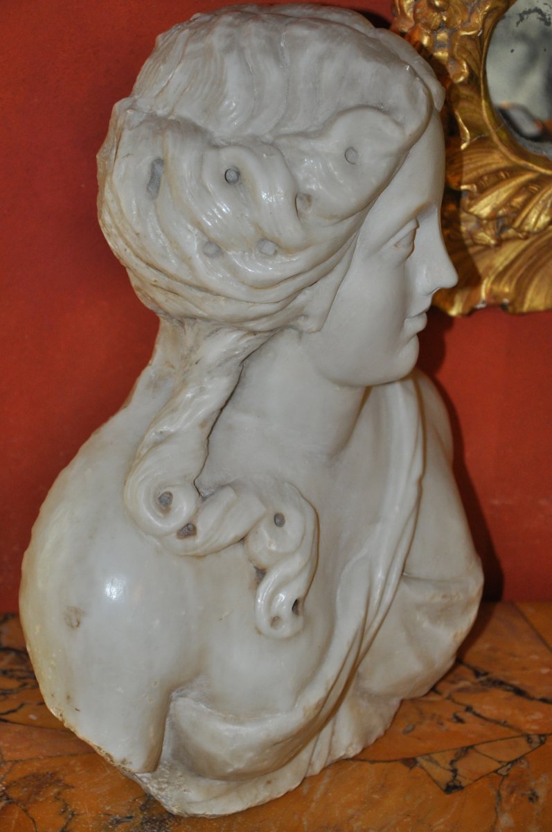 Woman Bust In Marble Louis XIV Period, Formant Term Or Cariatide-photo-4