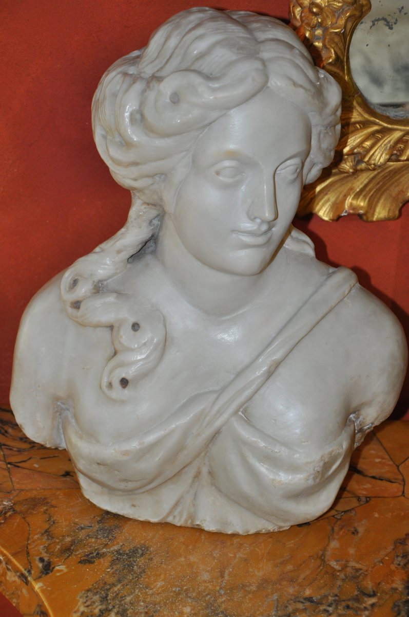 Woman Bust In Marble Louis XIV Period, Formant Term Or Cariatide-photo-5