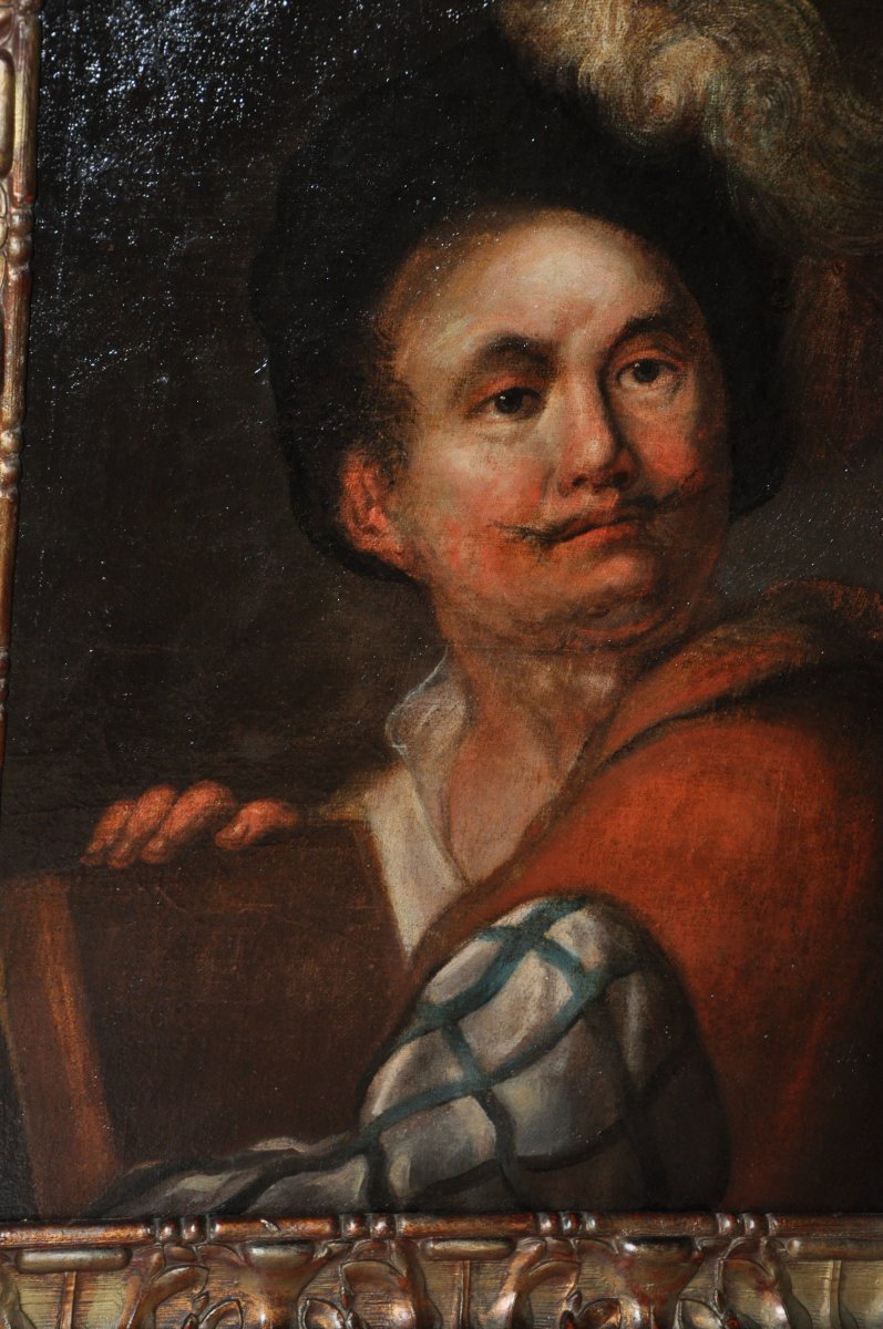 Portrait d'Un Comédien Empanaché, Huile Sur Toile Début Du XVIIIe Siècle-photo-2