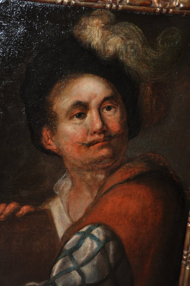 Portrait Of A Comedian Empanaché, Oil On Canvas Early Eighteenth Century-photo-3