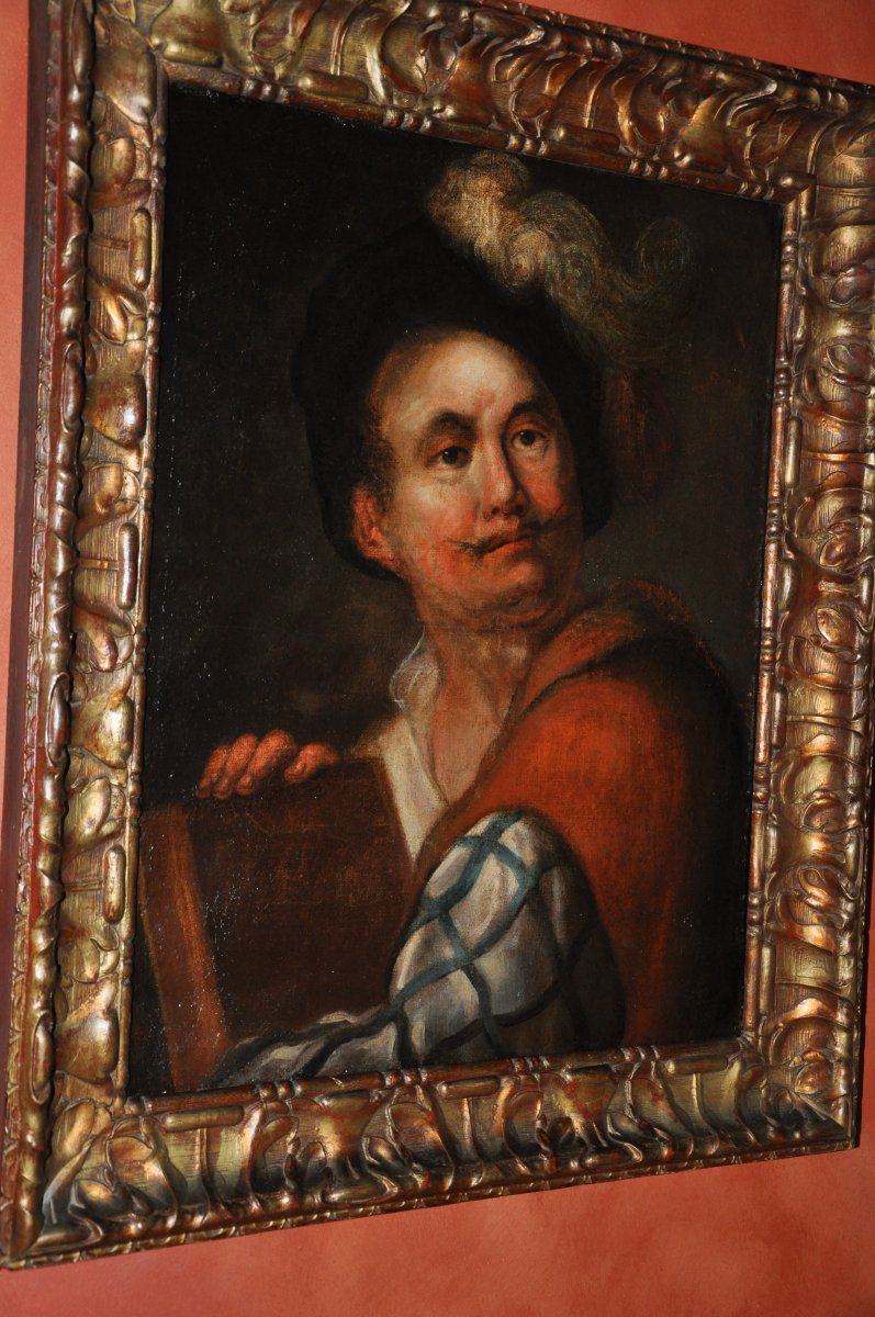 Portrait d'Un Comédien Empanaché, Huile Sur Toile Début Du XVIIIe Siècle-photo-4