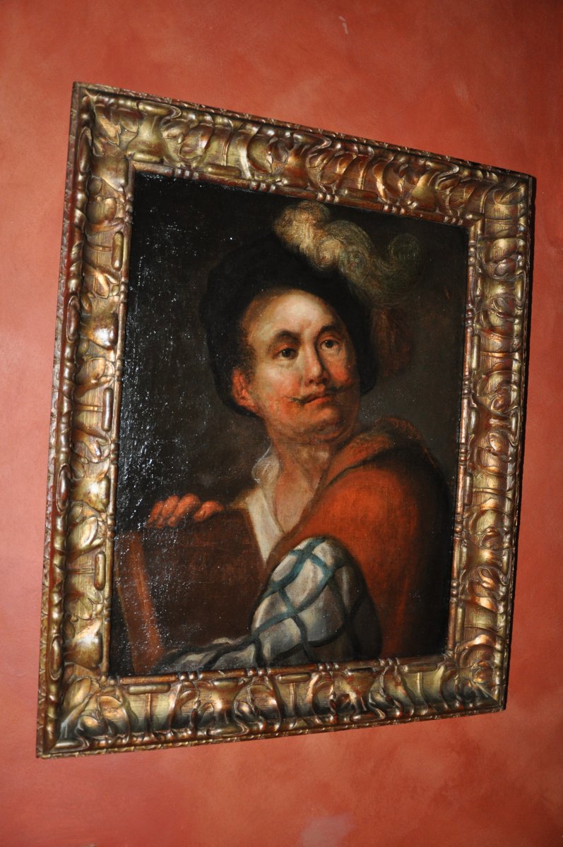 Portrait d'Un Comédien Empanaché, Huile Sur Toile Début Du XVIIIe Siècle-photo-8