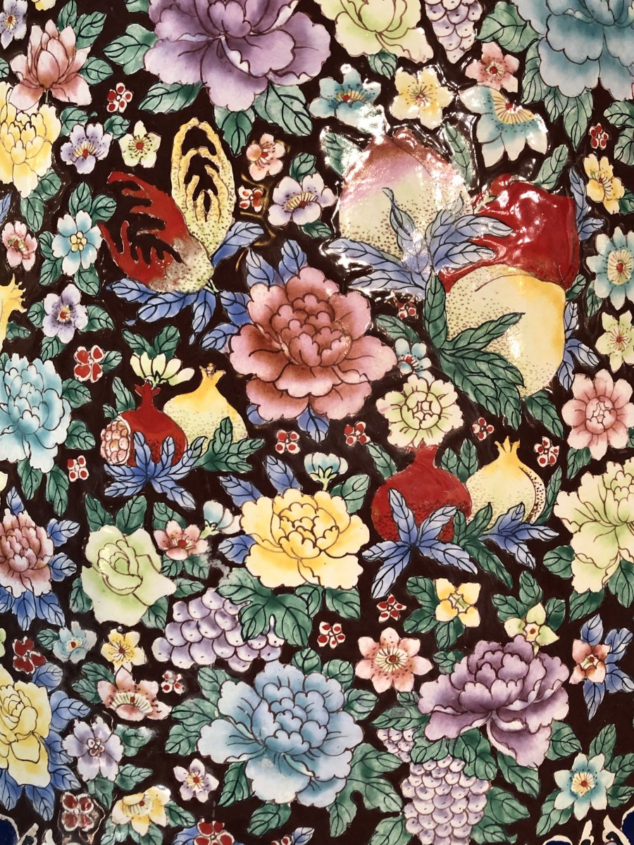 Paire De Lampe Mille fleurs en émaux Circa 1950-photo-2