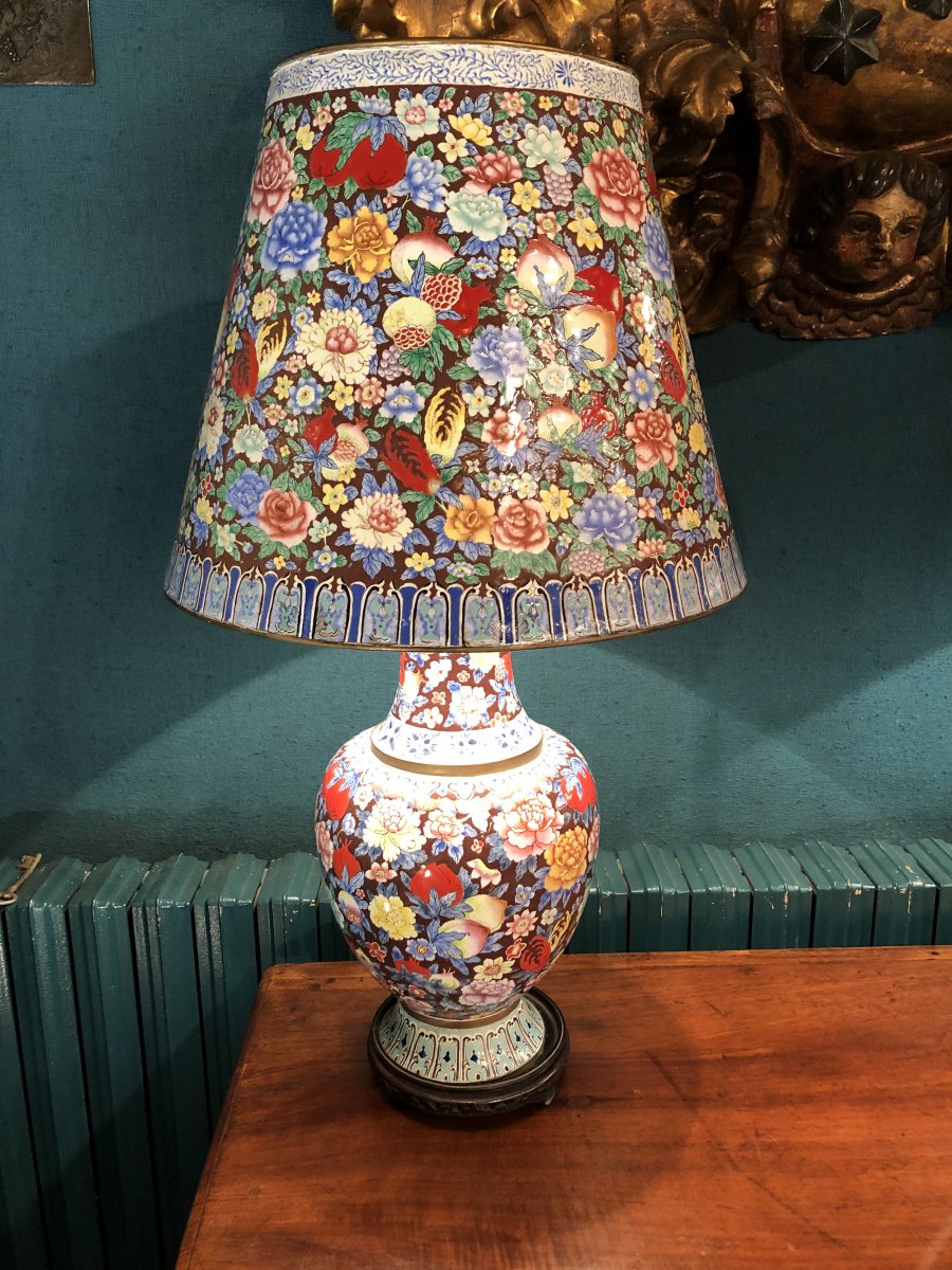 Paire De Lampe Mille fleurs en émaux Circa 1950-photo-8