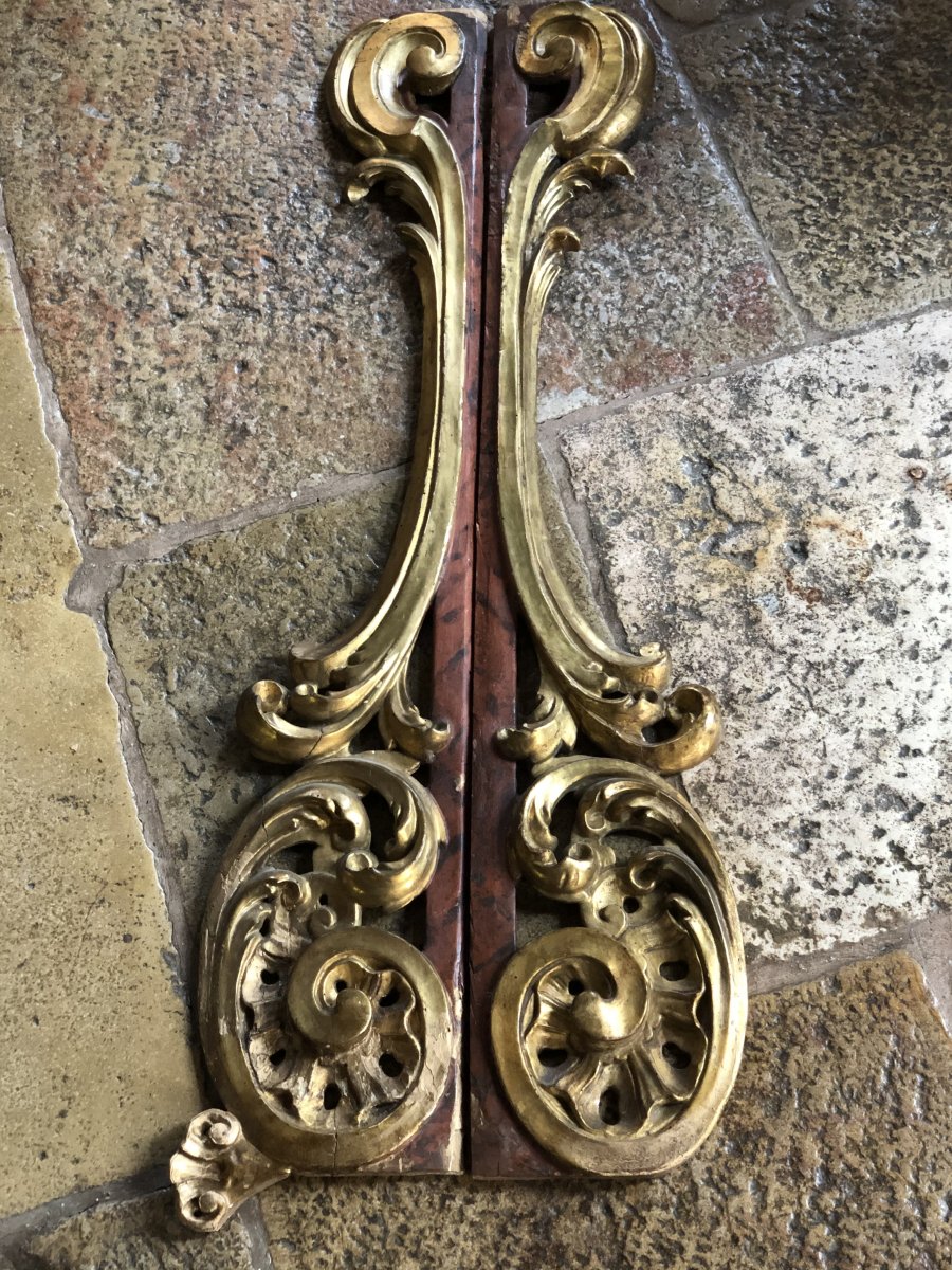 Important Baroque Decoration In Golden Wood From The 18th Century-photo-8