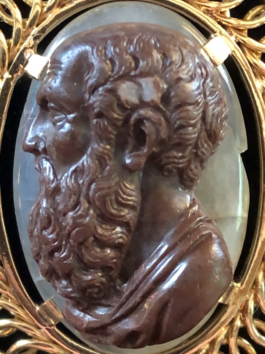 Cameo Of A Greek Philosopher, Mounted In Gold Pendant-photo-4