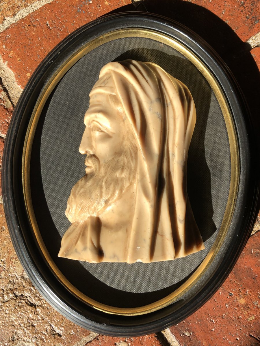 Profile Of A Philosopher Or An Ancient Priest, In Yellow Siena Marble, XIXth Century-photo-4